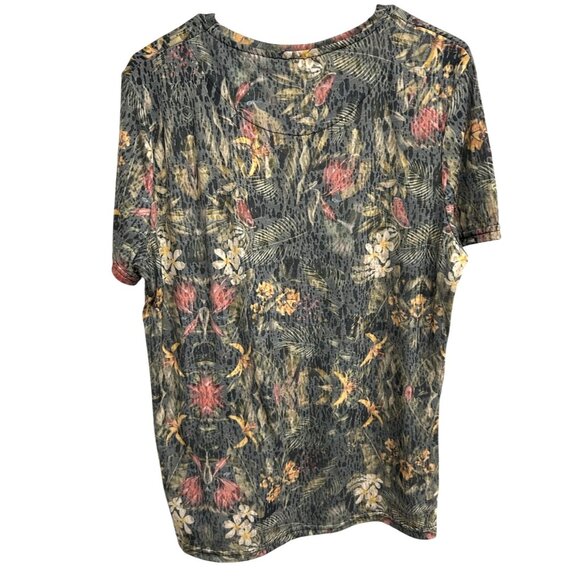 Fusione Floral Print Short-Sleeve Burnout Top Size Large - Picture 2 of 10